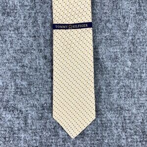 Tommy Hilfiger Silk Necktie Mens Beige Black Dot Pattern Business Formal 56"